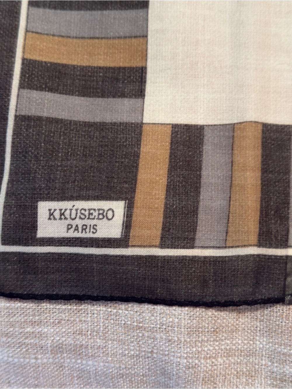 KKÚSEBO PARIS #010 Striped Silk-Blend Pocket Square Scarf/Black,White,Brown,Gray - Picture 4 of 5